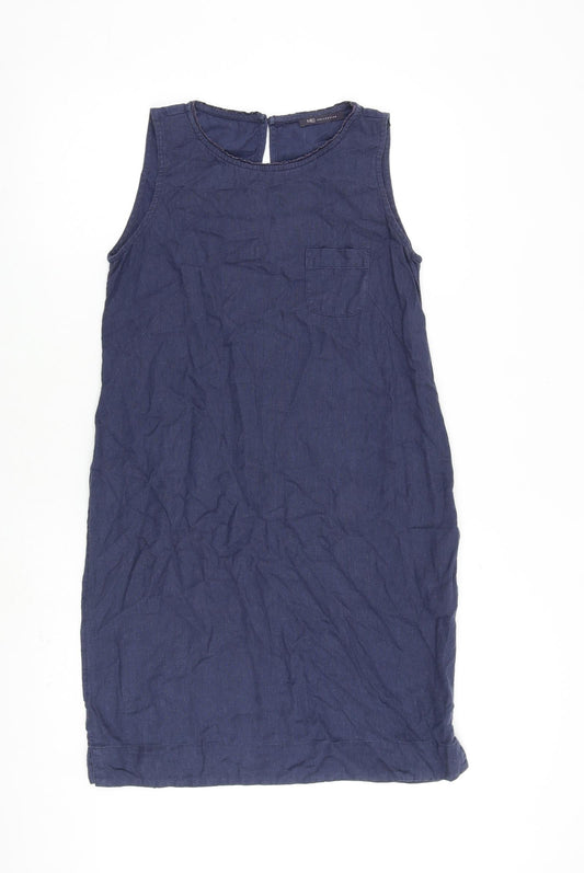 Marks and Spencer Womens Blue Flax A-Line Size 10 Round Neck Button