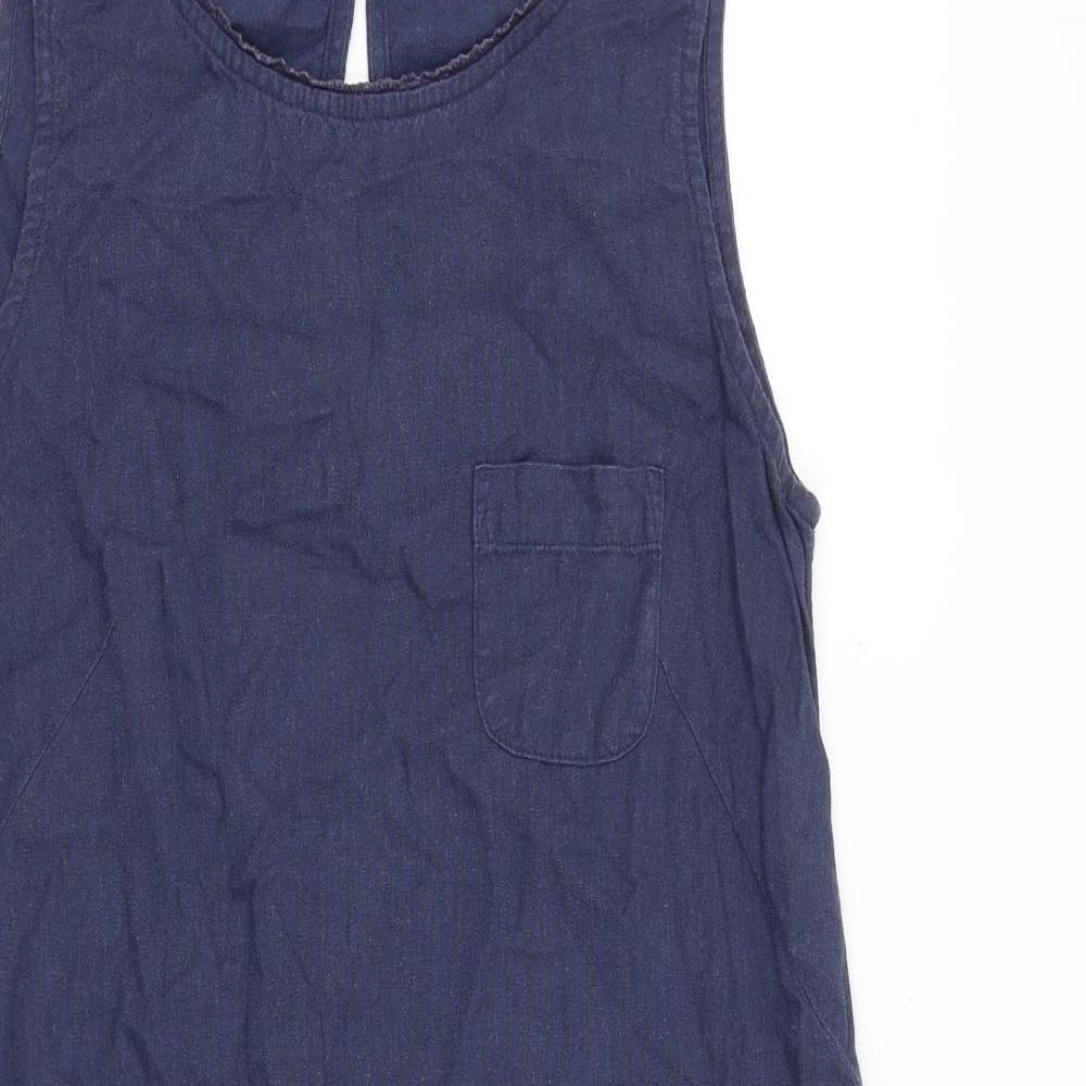 Marks and Spencer Womens Blue Flax A-Line Size 10 Round Neck Button