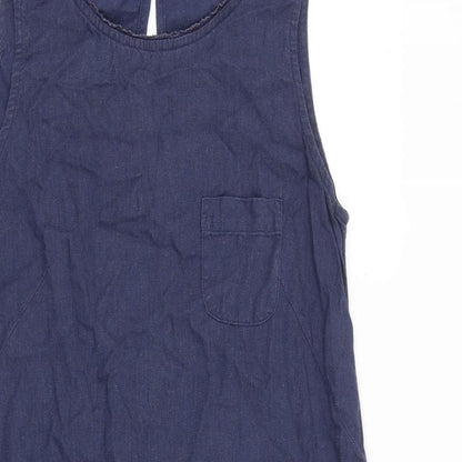 Marks and Spencer Womens Blue Flax A-Line Size 10 Round Neck Button