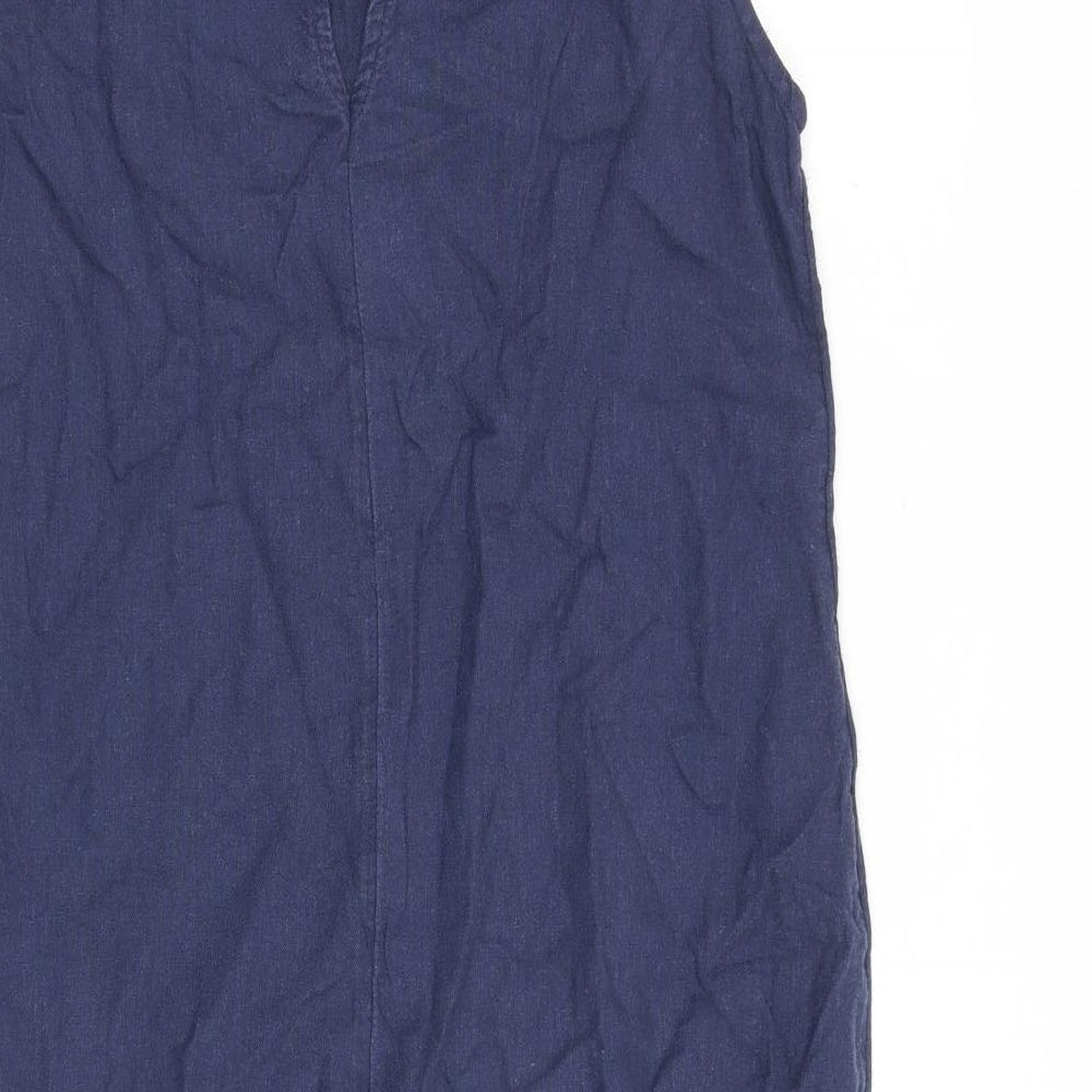Marks and Spencer Womens Blue Flax A-Line Size 10 Round Neck Button