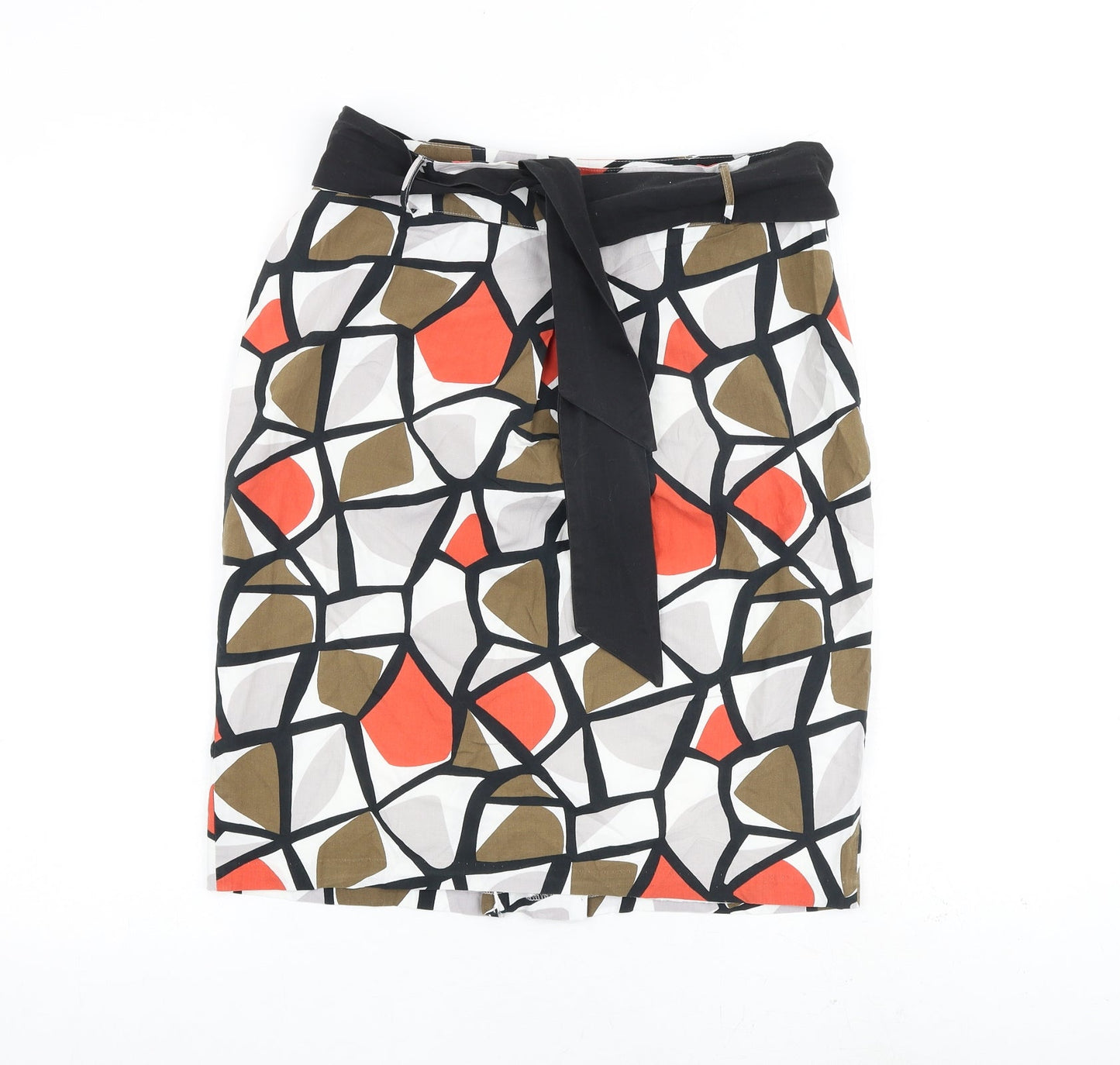 Marks and Spencer Womens Multicoloured Geometric Cotton A-Line Skirt Size 10 Tie