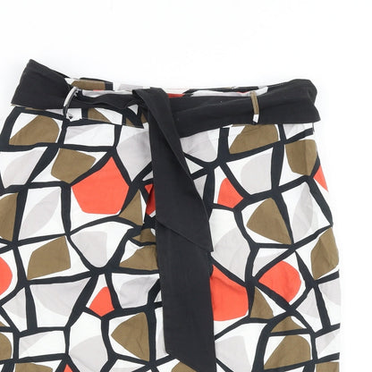 Marks and Spencer Womens Multicoloured Geometric Cotton A-Line Skirt Size 10 Tie