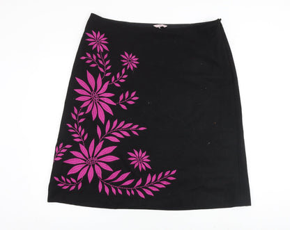 Per Una Womens Black Floral Polyester A-Line Skirt Size 38 in Zip