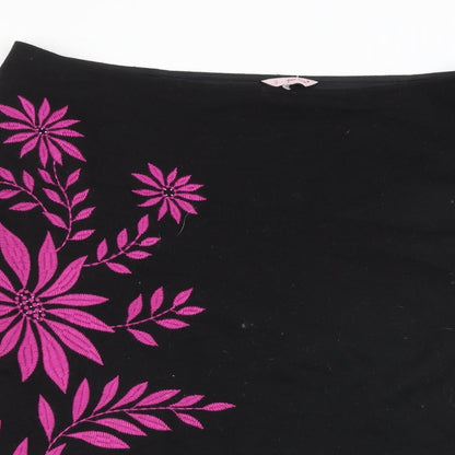 Per Una Womens Black Floral Polyester A-Line Skirt Size 38 in Zip