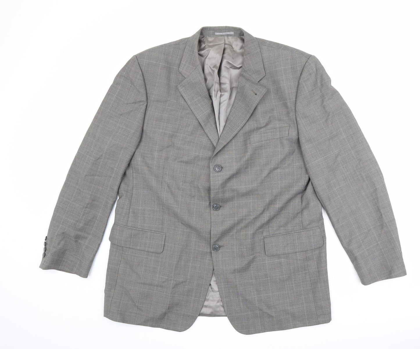 Armando Mens Grey Check Polyester Jacket Suit Jacket Size 46 Regular