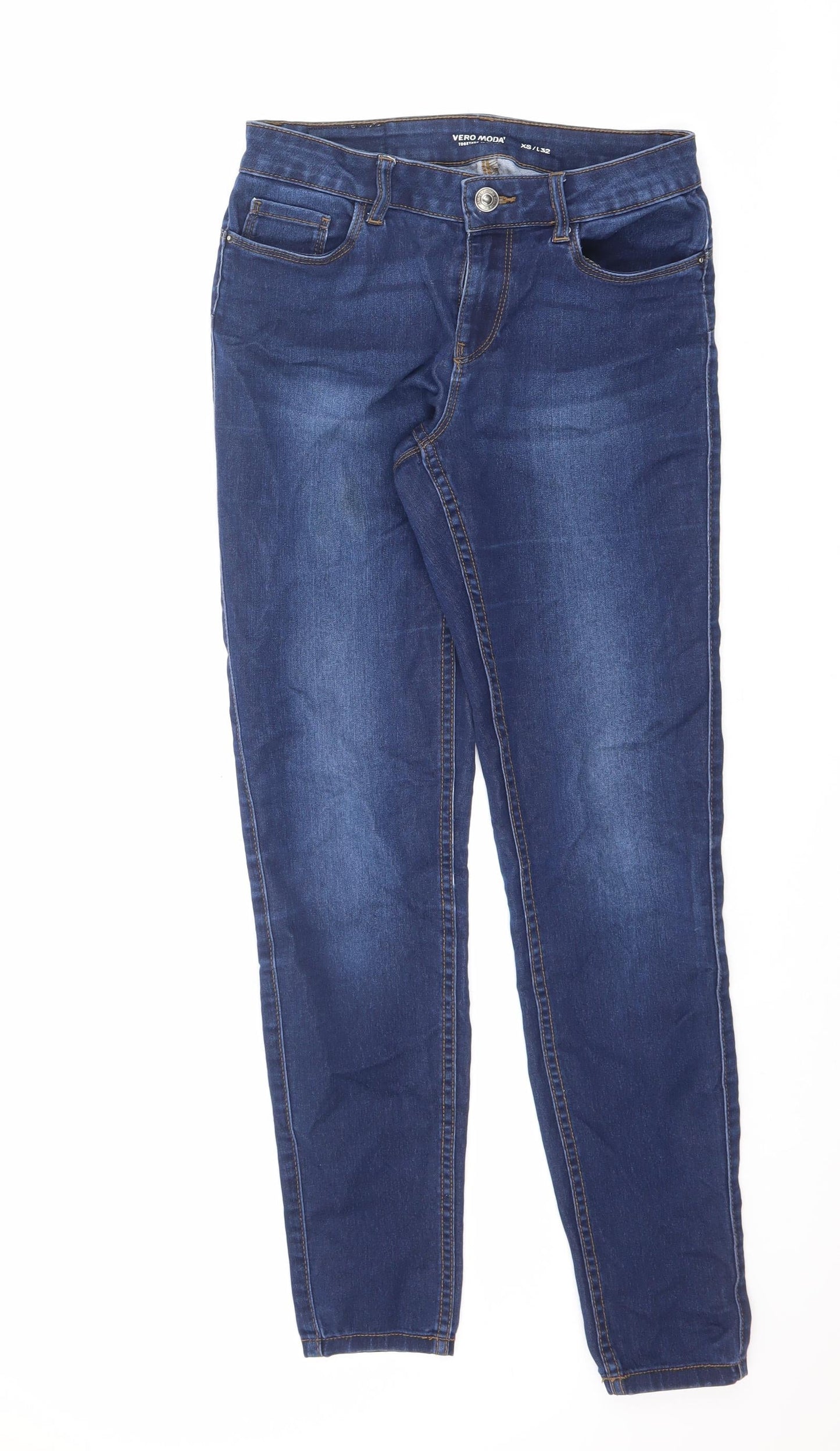 Womens UK Size XS VERO MODA Regular Fit Skinny Blue Jeans