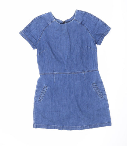 Blonde + Blonde Womens Blue Cotton A-Line Size 12 Round Neck Zip