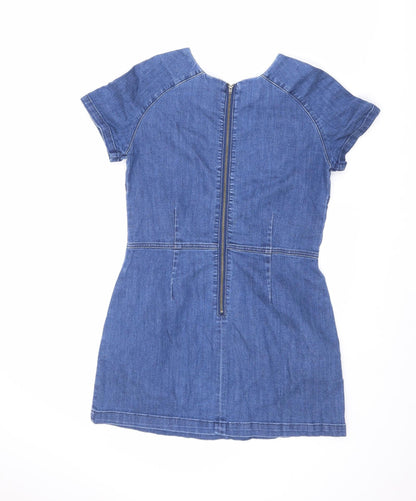 Blonde + Blonde Womens Blue Cotton A-Line Size 12 Round Neck Zip