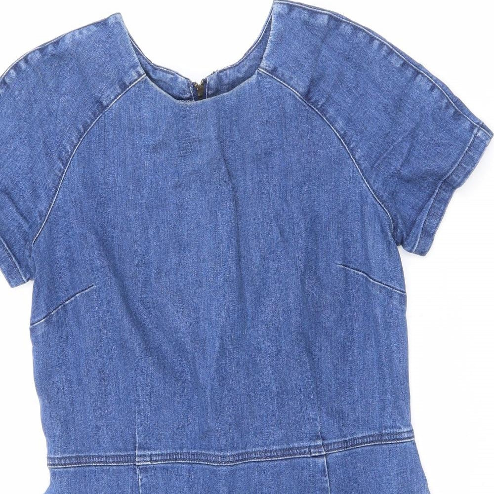 Blonde + Blonde Womens Blue Cotton A-Line Size 12 Round Neck Zip