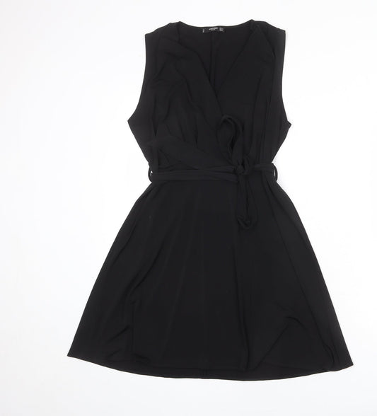 Mango Womens Black Polyester Tank Dress Size M V-Neck Pullover - Belted
