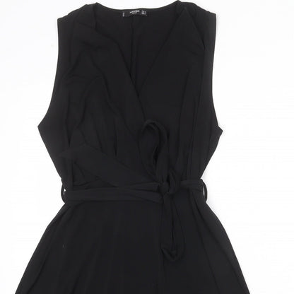 Mango Womens Black Polyester Tank Dress Size M V-Neck Pullover - Belted