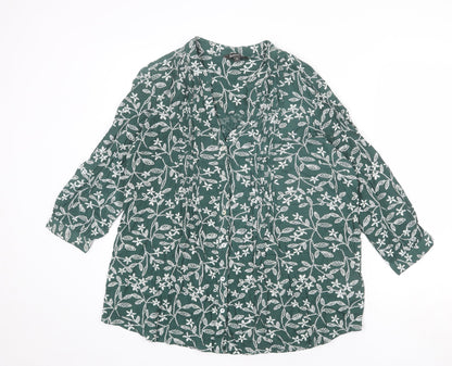 Bonmarché Womens Green Floral Viscose Basic Blouse Size 10 V-Neck - Button-Up