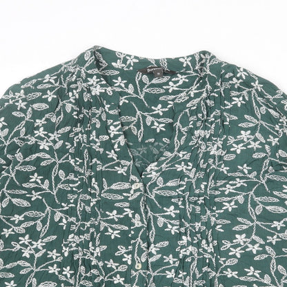 Bonmarché Womens Green Floral Viscose Basic Blouse Size 10 V-Neck - Button-Up