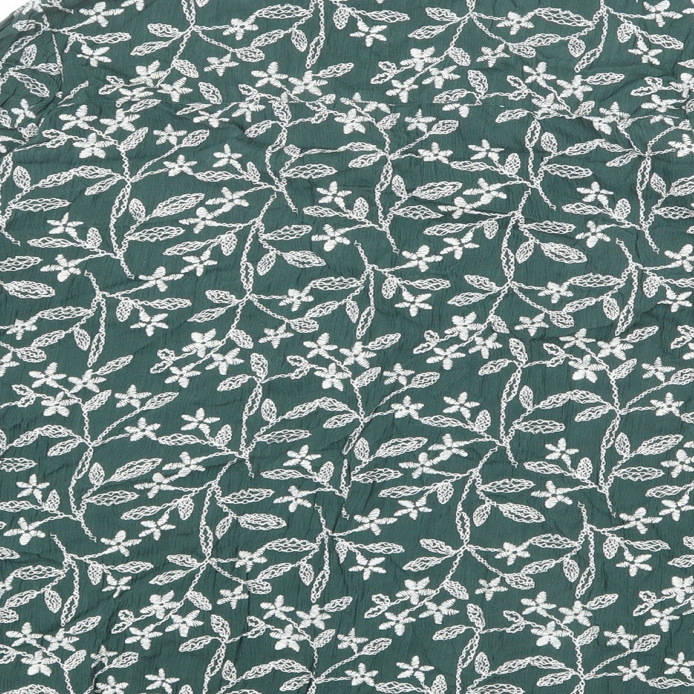 Bonmarché Womens Green Floral Viscose Basic Blouse Size 10 V-Neck - Button-Up