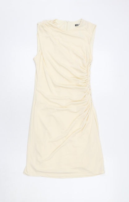 Zara Womens Beige Polyester Bodycon Size S Roll Neck Zip - Ruched Sides