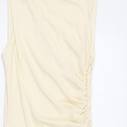 Zara Womens Beige Polyester Bodycon Size S Roll Neck Zip - Ruched Sides