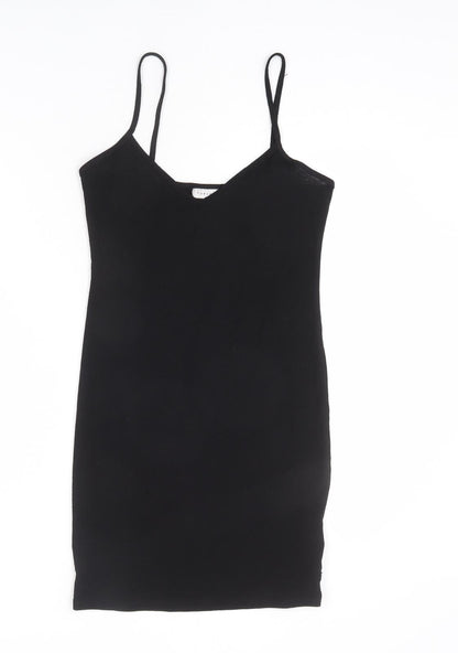 Topshop Womens Black Polyester Bodycon Size 12 V-Neck Pullover - Mini