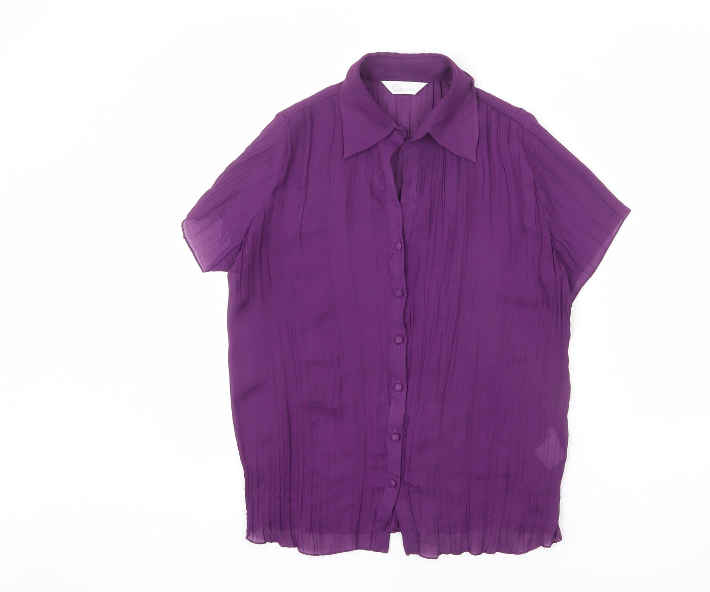 Classics Womens Purple Polyester Basic Blouse Size 14 Collared - Ribbed, Sheer, Button-Up