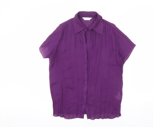Classics Womens Purple Polyester Basic Blouse Size 14 Collared - Ribbed, Sheer, Button-Up