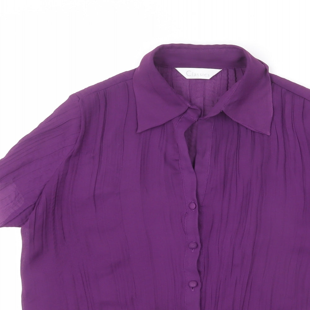 Classics Womens Purple Polyester Basic Blouse Size 14 Collared - Ribbed, Sheer, Button-Up