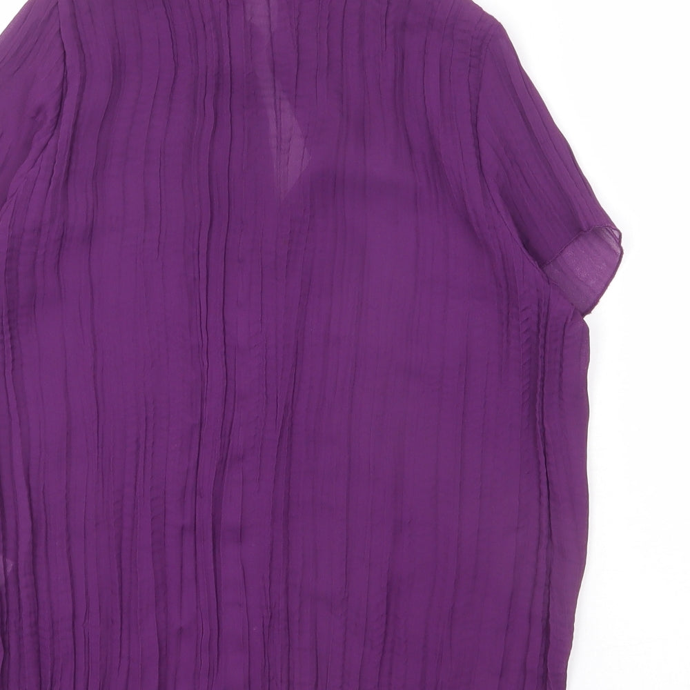 Classics Womens Purple Polyester Basic Blouse Size 14 Collared - Ribbed, Sheer, Button-Up