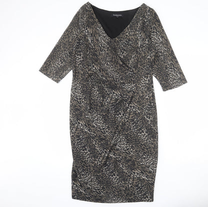 Scarlett & Jo Womens Multicoloured Animal Print Polyester Bodycon Size 16 V-Neck Pullover - Leopard Print