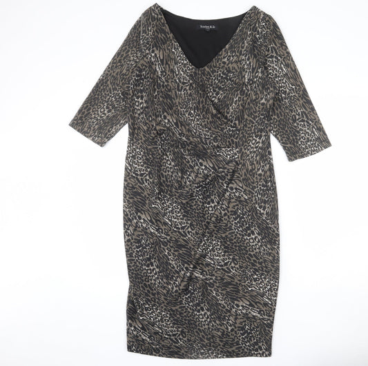 Scarlett & Jo Womens Multicoloured Animal Print Polyester Bodycon Size 16 V-Neck Pullover - Leopard Print