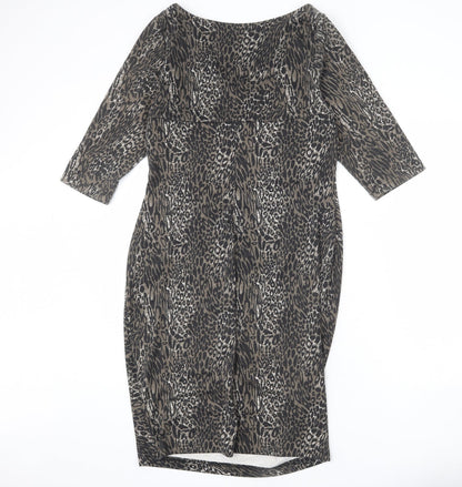 Scarlett & Jo Womens Multicoloured Animal Print Polyester Bodycon Size 16 V-Neck Pullover - Leopard Print