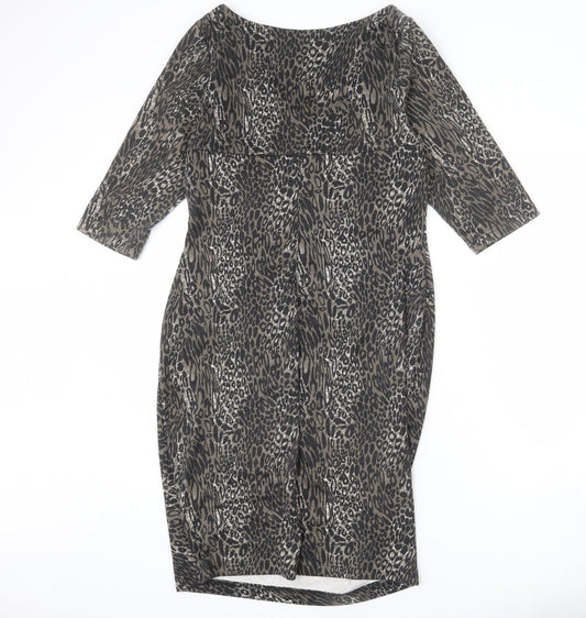 Scarlett & Jo Womens Multicoloured Animal Print Polyester Bodycon Size 16 V-Neck Pullover - Leopard Print