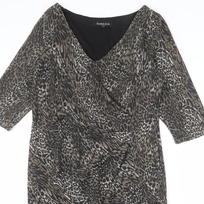 Scarlett & Jo Womens Multicoloured Animal Print Polyester Bodycon Size 16 V-Neck Pullover - Leopard Print