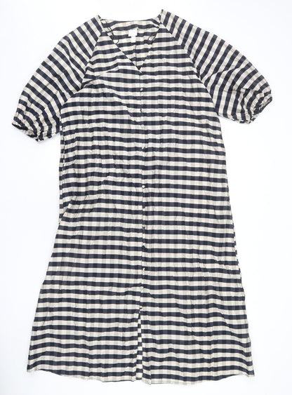 H&M Womens Beige Plaid Viscose Shift Size XS V-Neck Pullover