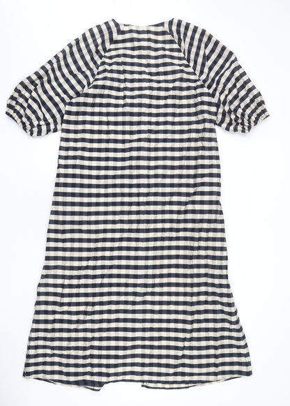 H&M Womens Beige Plaid Viscose Shift Size XS V-Neck Pullover