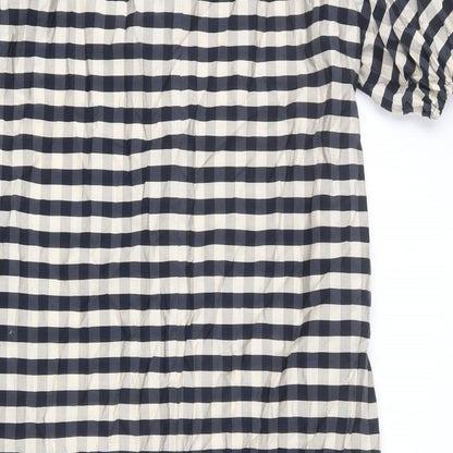 H&M Womens Beige Plaid Viscose Shift Size XS V-Neck Pullover