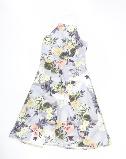 Boohoo Womens Green Floral Polyester A-Line Size 10 Square Neck Pullover