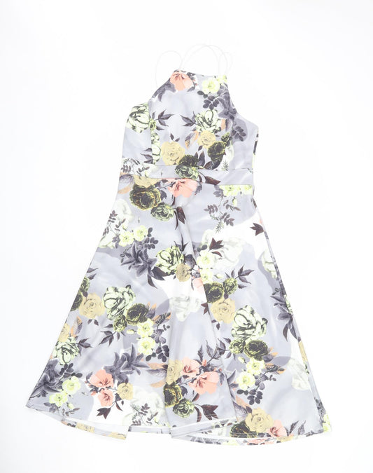 Boohoo Womens Green Floral Polyester A-Line Size 10 Square Neck Pullover