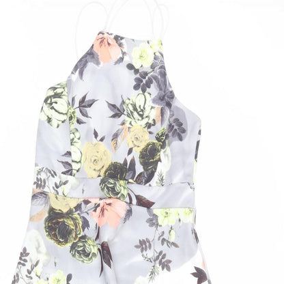 Boohoo Womens Green Floral Polyester A-Line Size 10 Square Neck Pullover