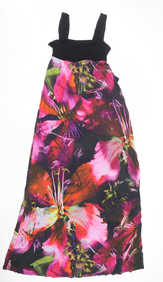 Monsoon Womens Multicoloured Floral Viscose Maxi Size 8 Square Neck Pullover - Tie Back