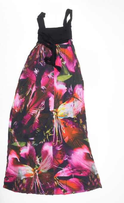 Monsoon Womens Multicoloured Floral Viscose Maxi Size 8 Square Neck Pullover - Tie Back