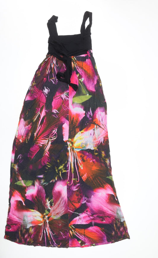 Monsoon Womens Multicoloured Floral Viscose Maxi Size 8 Square Neck Pullover - Tie Back