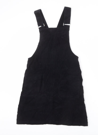 New Look Womens Black Cotton Pinafore/Dungaree Dress Size 6 Square Neck Pullover - Adjustable Straps