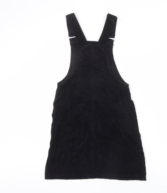 New Look Womens Black Cotton Pinafore/Dungaree Dress Size 6 Square Neck Pullover - Adjustable Straps
