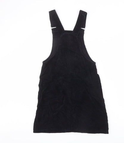 New Look Womens Black Cotton Pinafore/Dungaree Dress Size 6 Square Neck Pullover - Adjustable Straps