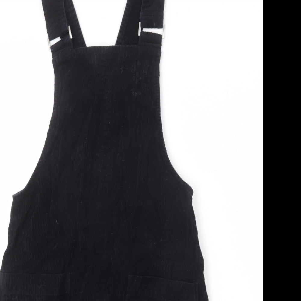 New Look Womens Black Cotton Pinafore/Dungaree Dress Size 6 Square Neck Pullover - Adjustable Straps