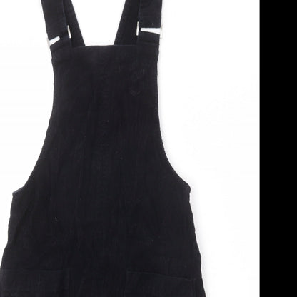 New Look Womens Black Cotton Pinafore/Dungaree Dress Size 6 Square Neck Pullover - Adjustable Straps