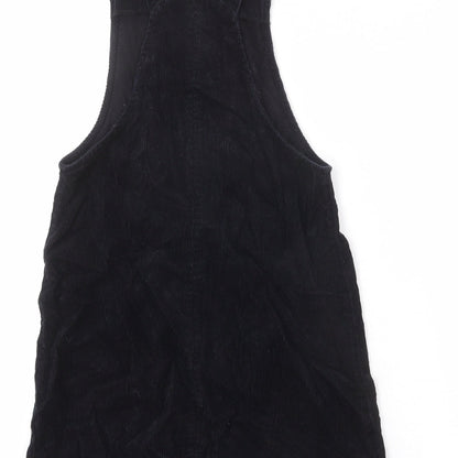 New Look Womens Black Cotton Pinafore/Dungaree Dress Size 6 Square Neck Pullover - Adjustable Straps