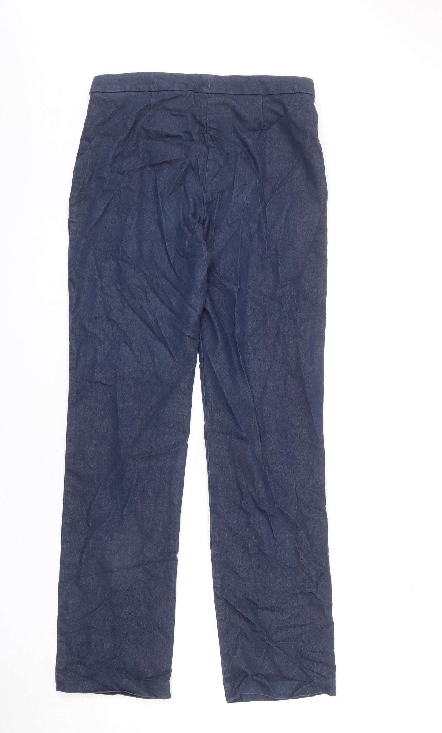 Warehouse Womens Blue Cotton Trousers Size 12 L28 in Regular Zip