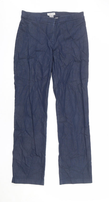 Warehouse Womens Blue Cotton Trousers Size 12 L28 in Regular Zip