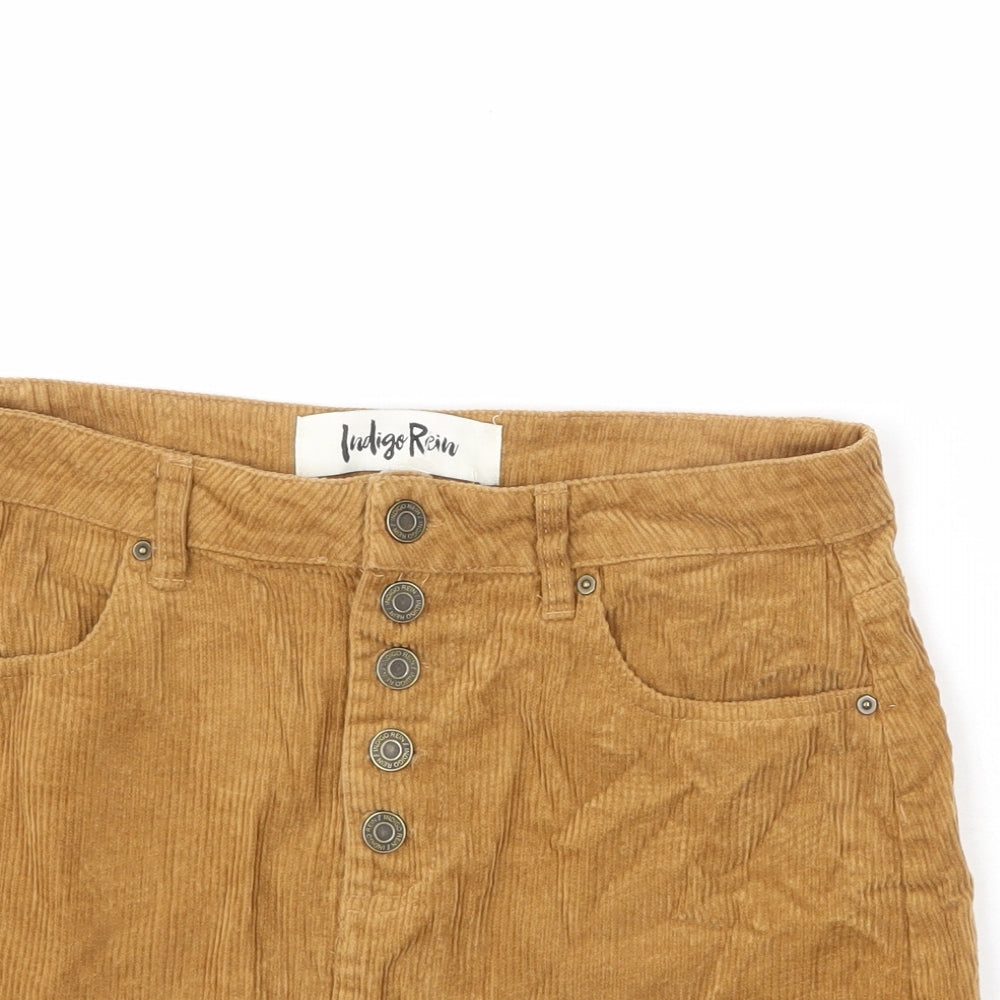 Indigo Rein Womens Brown Cotton A-Line Skirt Size 27 in Button - Frayed Hems