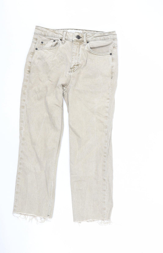 Topshop Womens Beige Cotton Straight Jeans Size 28 in L28 in Regular Zip - Distressed Hems