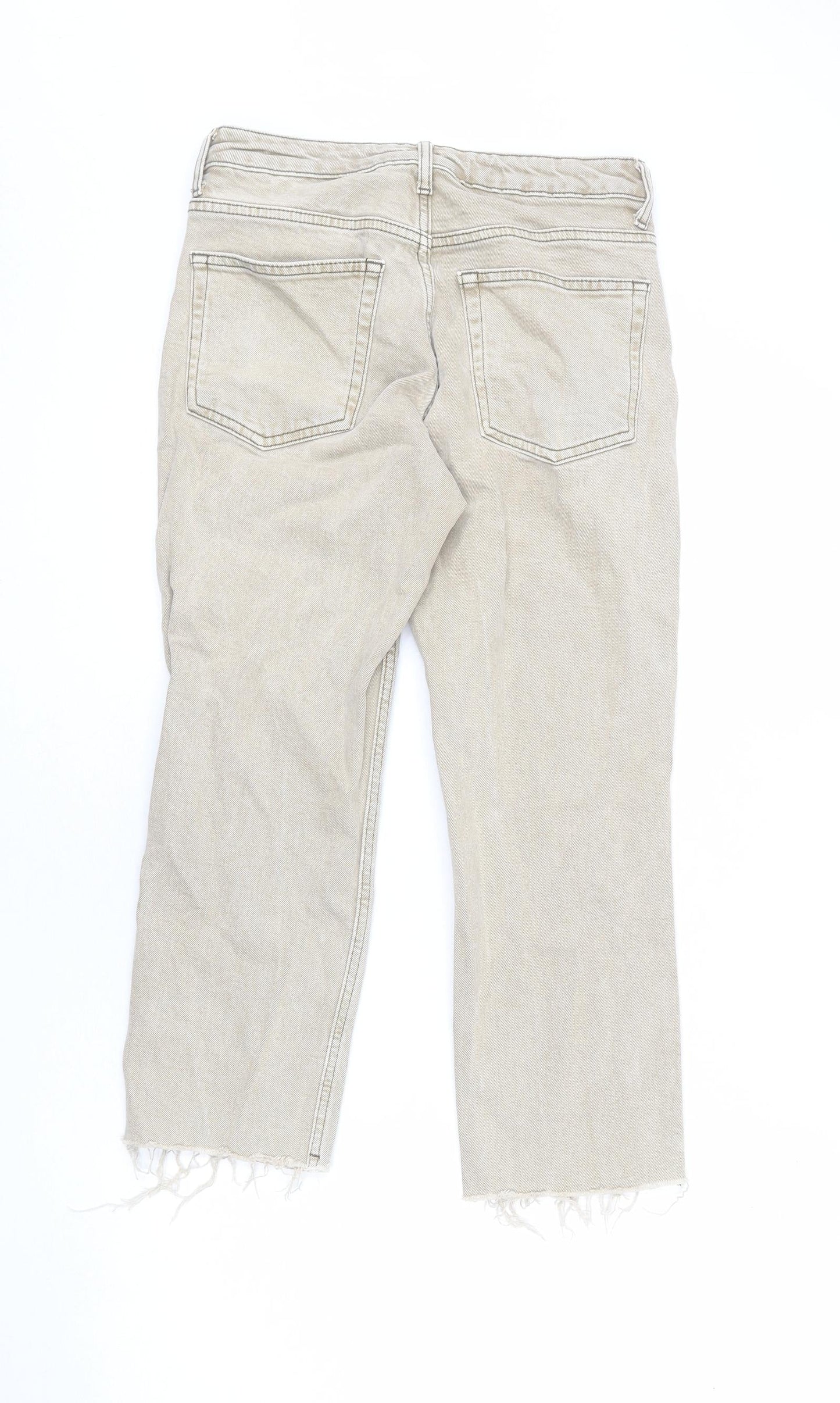 Topshop Womens Beige Cotton Straight Jeans Size 28 in L28 in Regular Zip - Distressed Hems